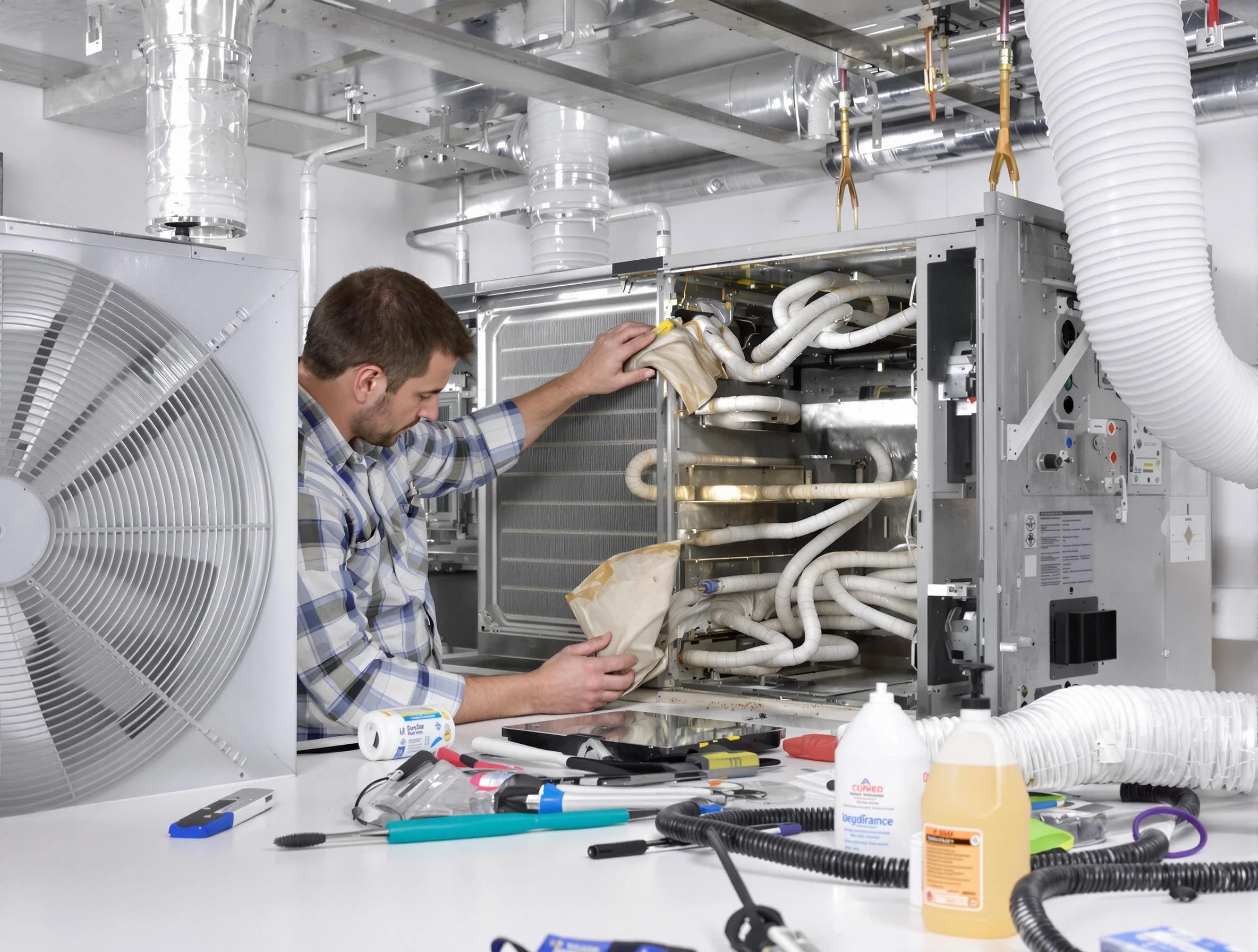 Needham Air Duct Cleaning specialist performing precision AC coil cleaning in Needham