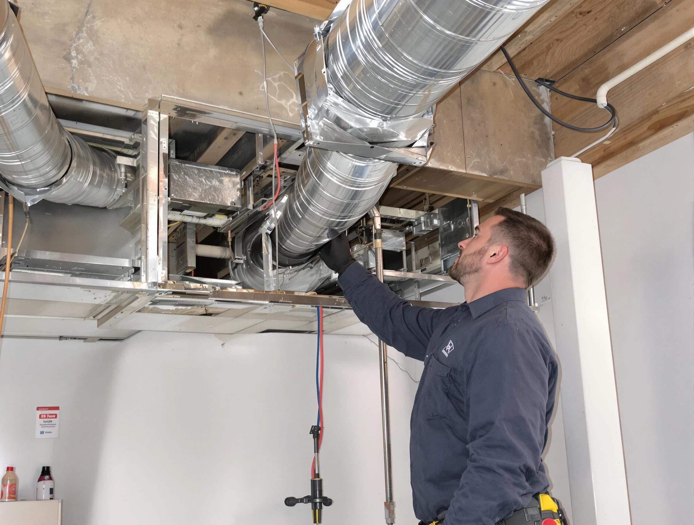 Needham Air Duct Cleaning technician performing professional air duct repair using specialized tools in Needham