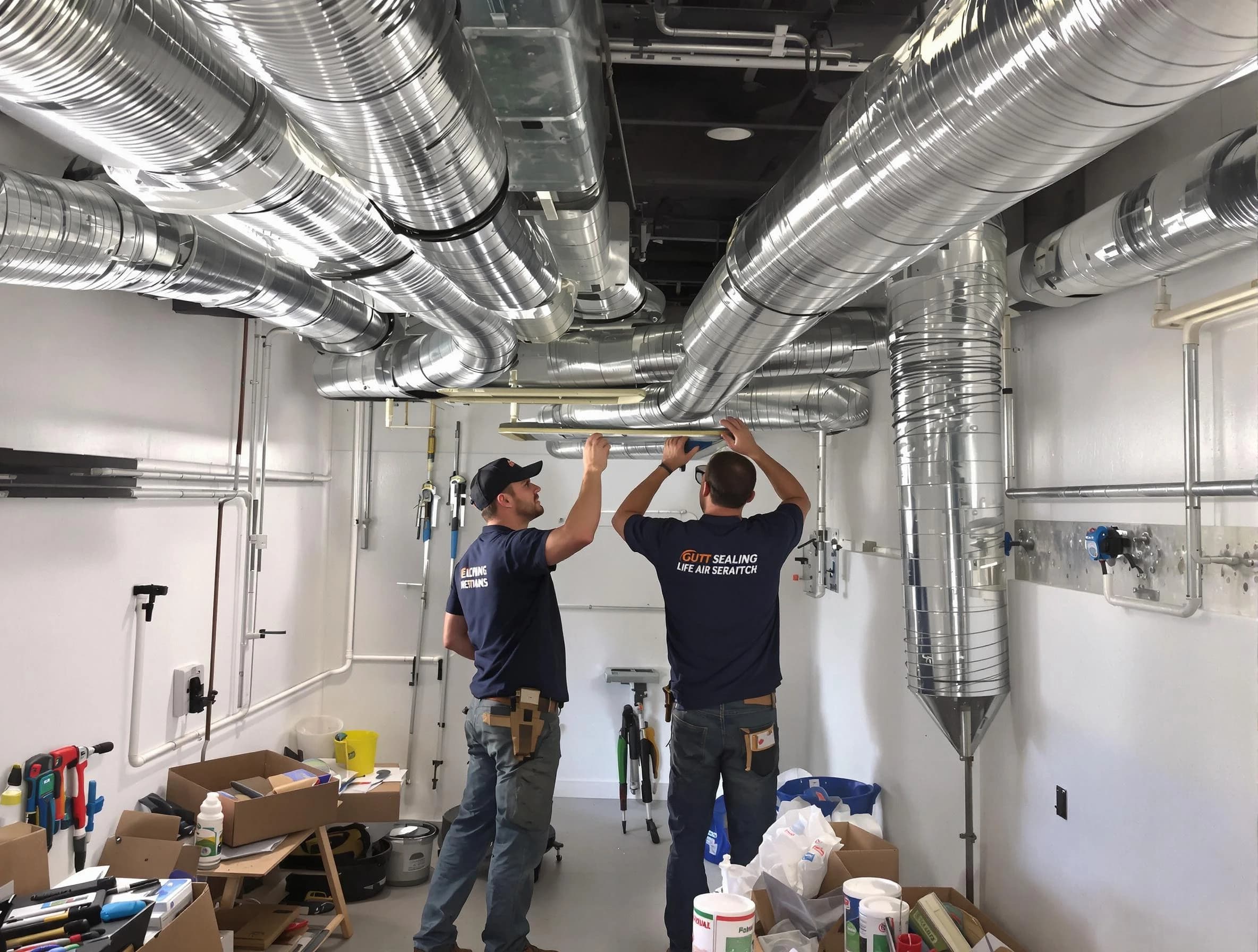 Needham Air Duct Cleaning technician applying professional duct sealing solutions in Needham