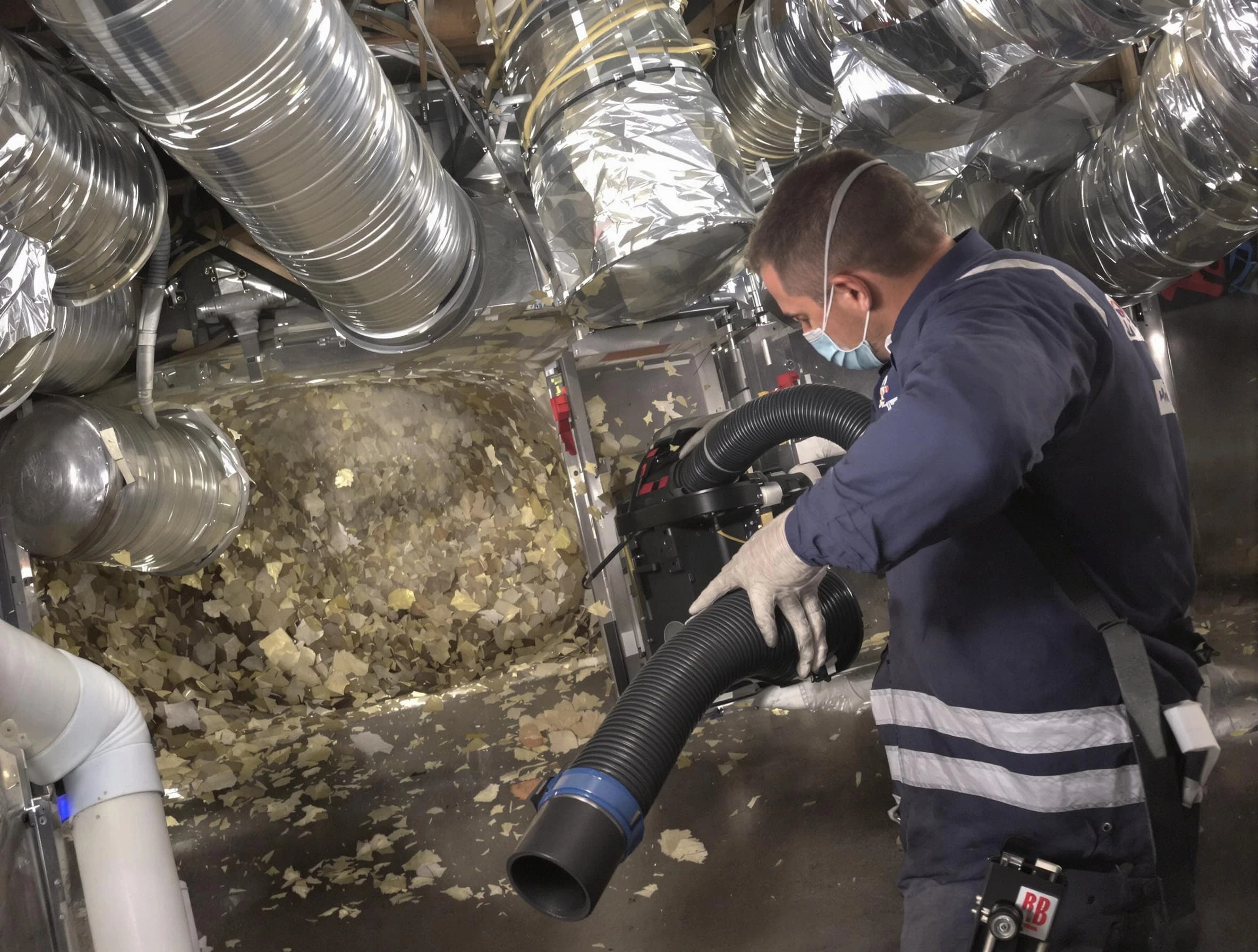 Needham Air Duct Cleaning specialist operating negative pressure cleaning equipment for thorough duct maintenance in Needham