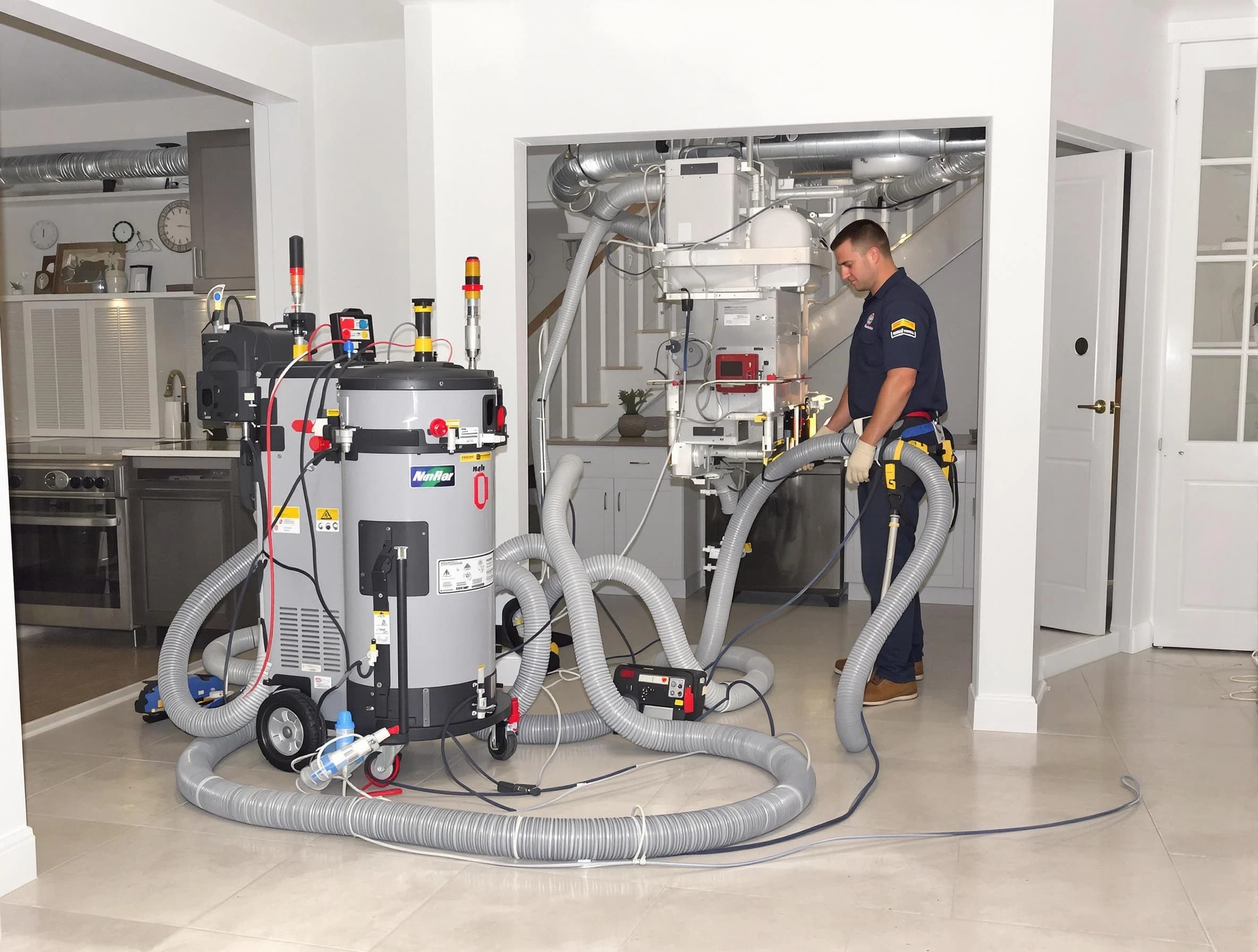 Needham Air Duct Cleaning technician operating negative pressure cleaning equipment for thorough duct maintenance in Needham