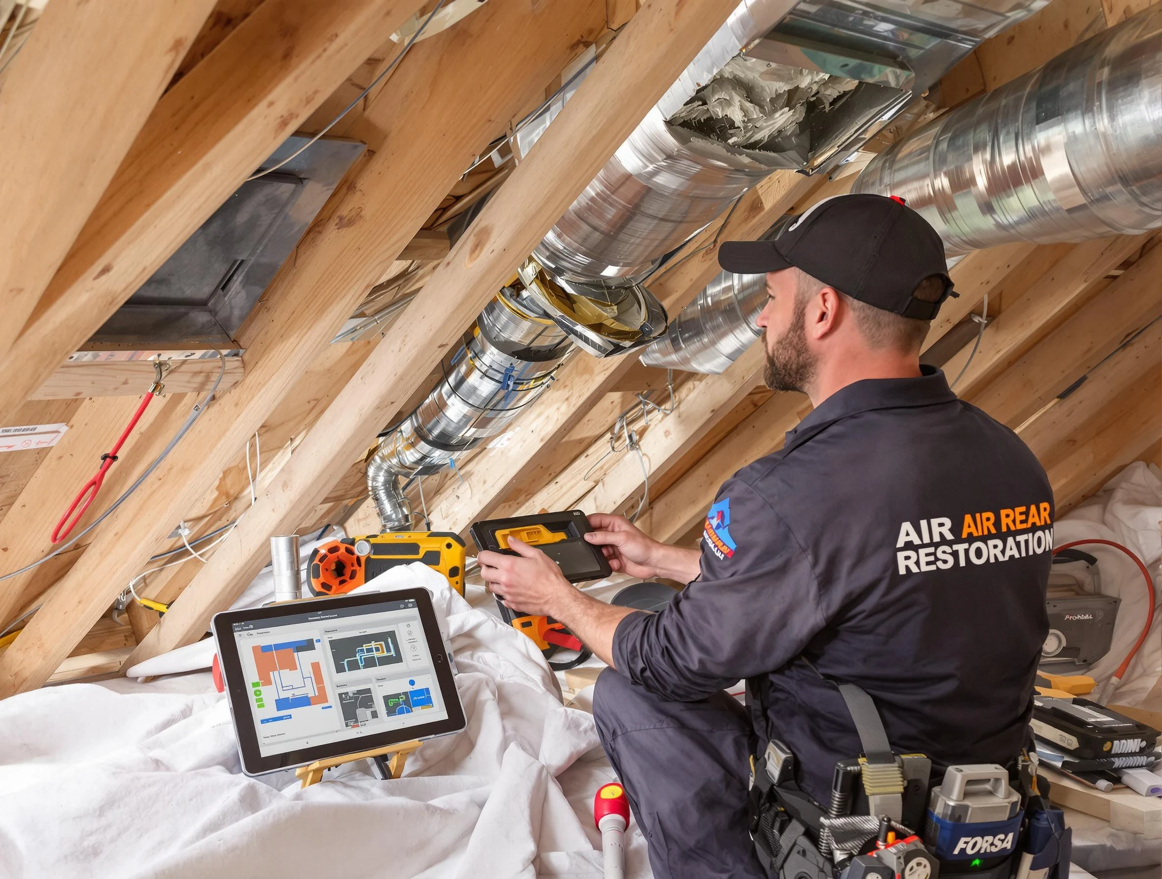 Needham Air Duct Cleaning technician performing precise duct repair work in Needham