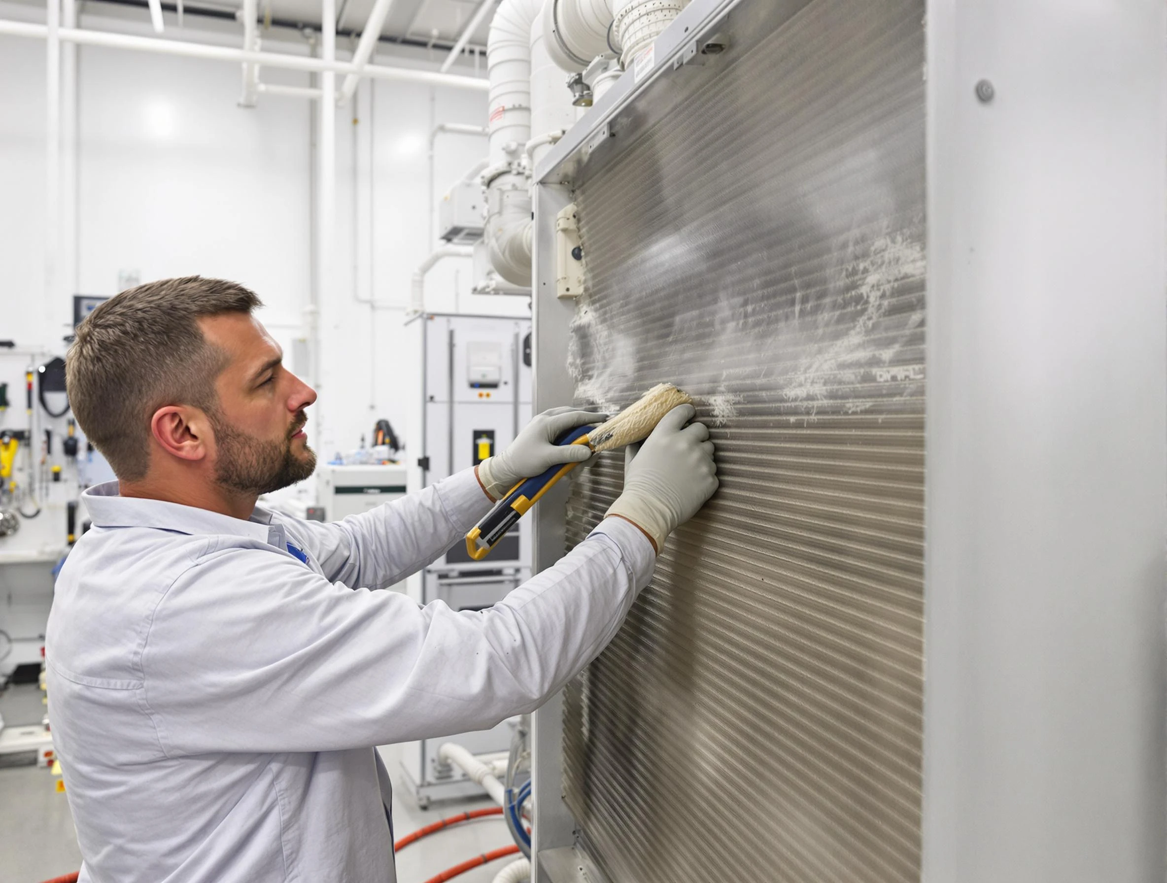 Needham Air Duct Cleaning technician performing precision commercial coil cleaning at a Needham business