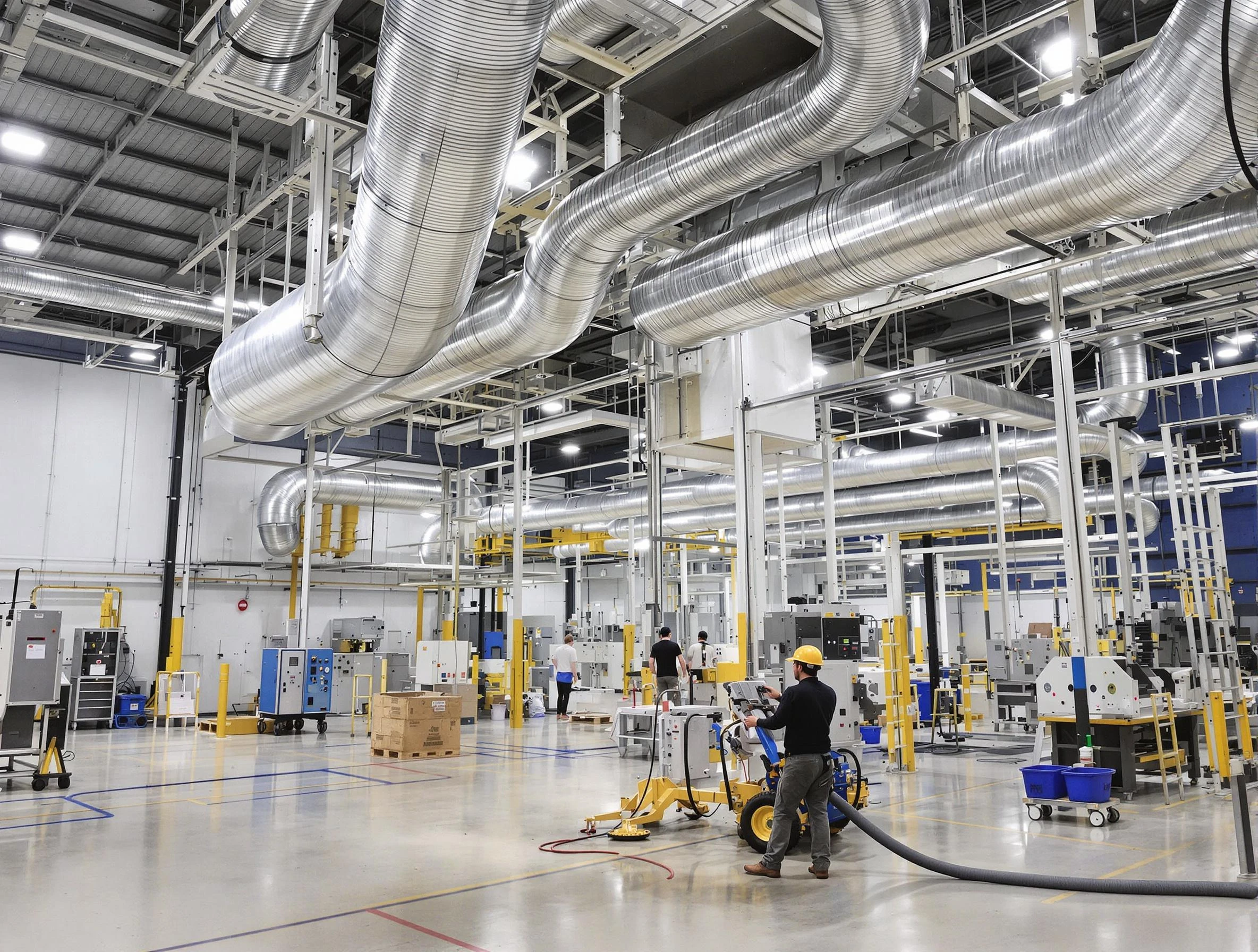 Needham Air Duct Cleaning team performing comprehensive industrial duct cleaning at a large facility in Needham