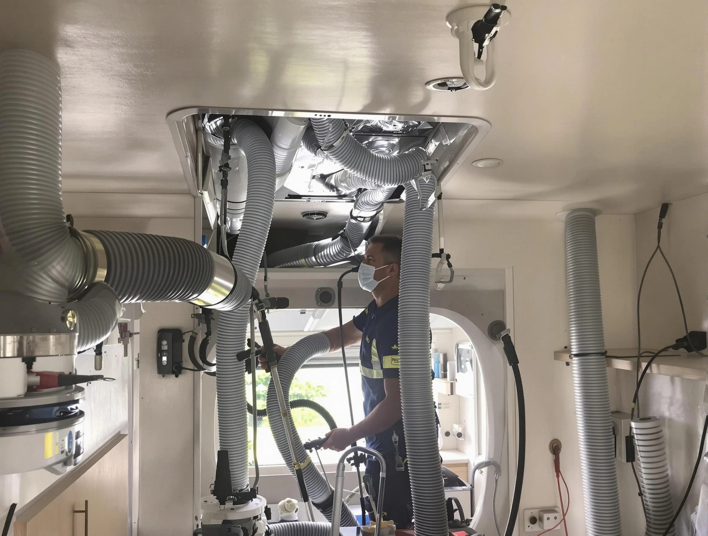 Needham Air Duct Cleaning specialist performing precise mobile home duct cleaning in Needham